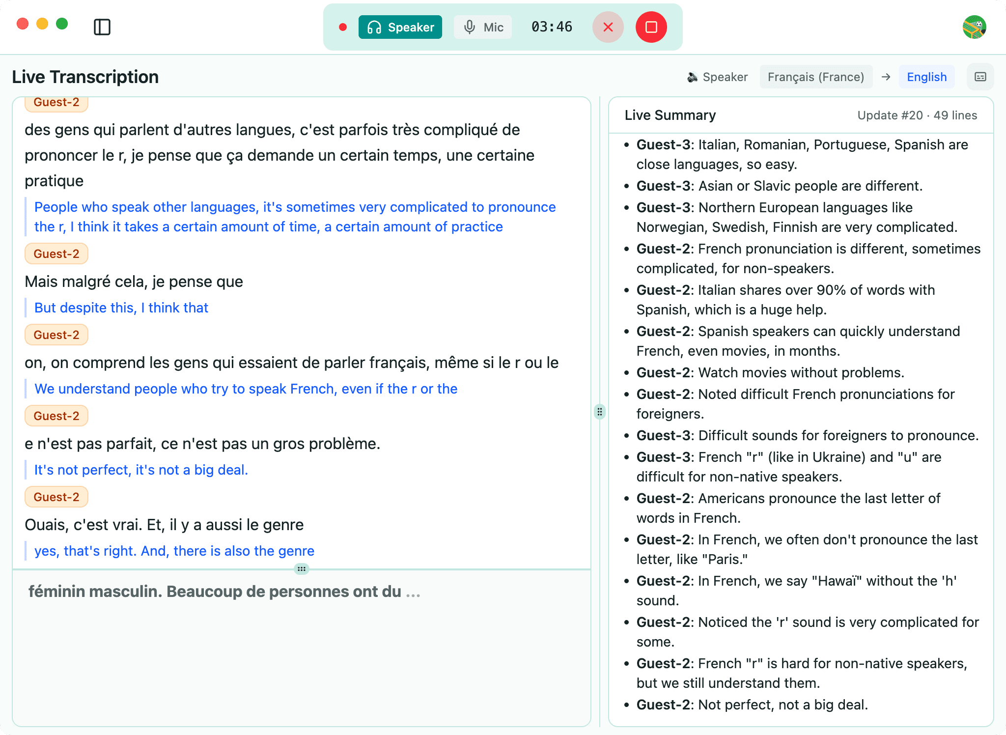 Live Transcription, Translation & Summary